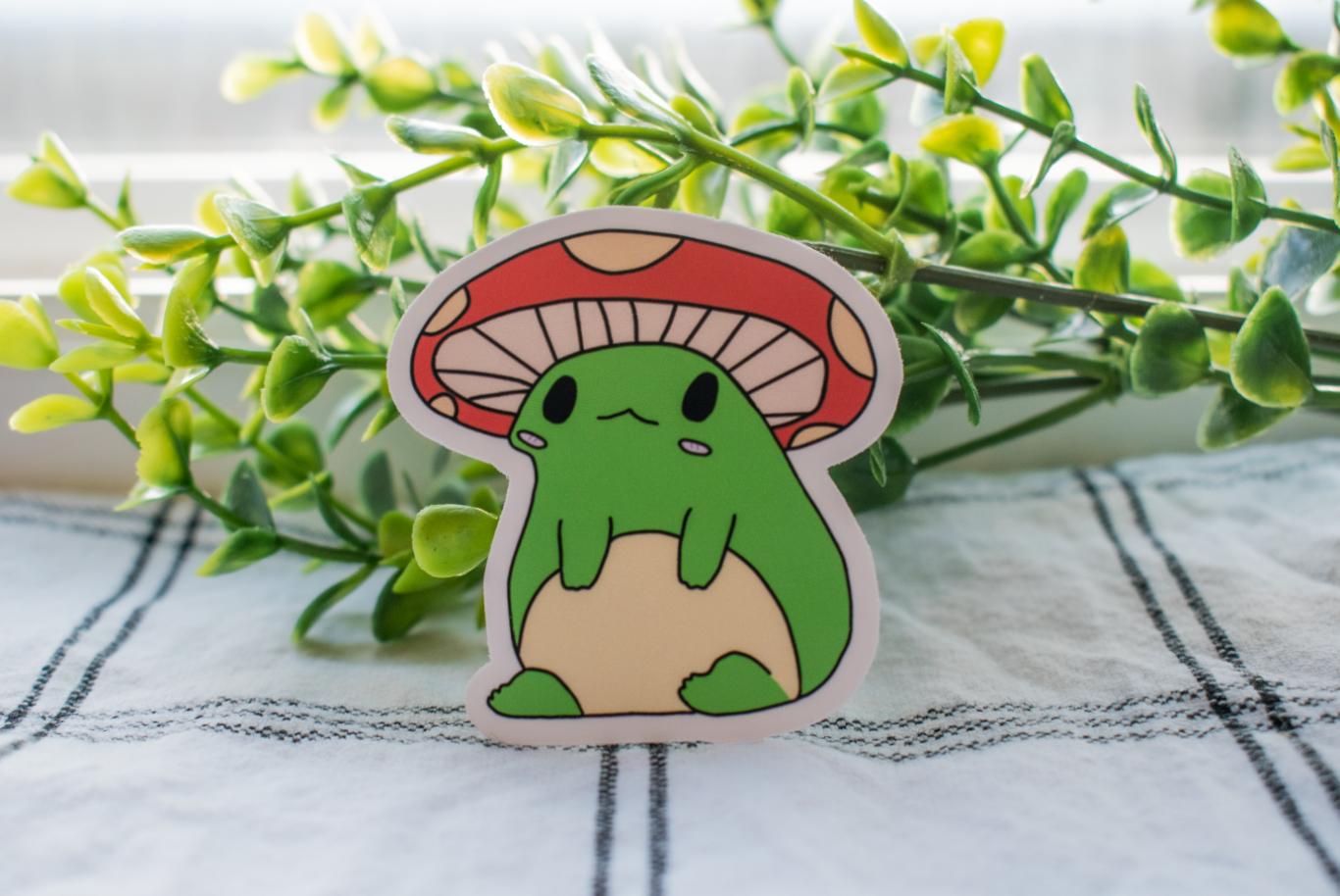 Cute Mushroom Frog Sticker, cute notebook stickers, laptop decal