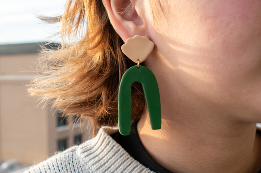 Boho Simple Green and Tan Shell and Arch Earrings | perfect gift |mothers day | minimalist earrings | polymer clay earrings | clay handmade