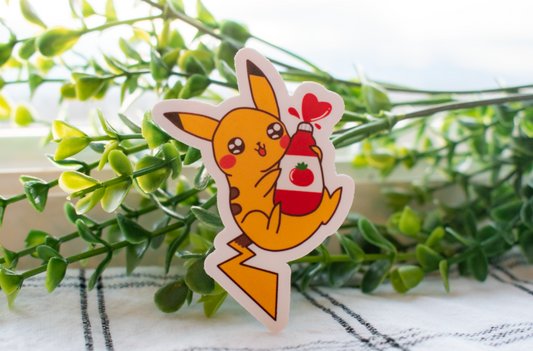 Pikachu Loves Ketchup Sticker | pokemon sticker | cute pikachu sticker | cute decal | perfect gift | cheap gifts | free shipping | handmade