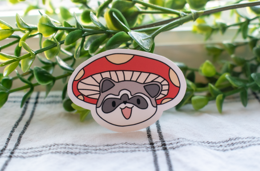 Mushroom Raccoon Sticker | cute | mushroom stickers | raccoon stickers | notebook/journaling | phone decal | perfect gift | free shipping